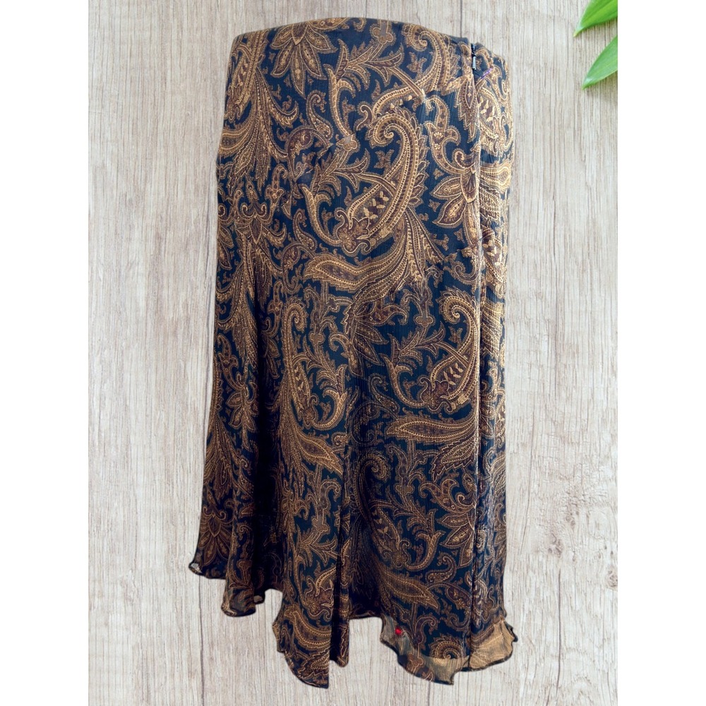 VTG Lauren Ralph Lauren 100% Silk Paisley A‑Line Skirt 14 Black Brown Whimsigoth - Picture 5 of 9